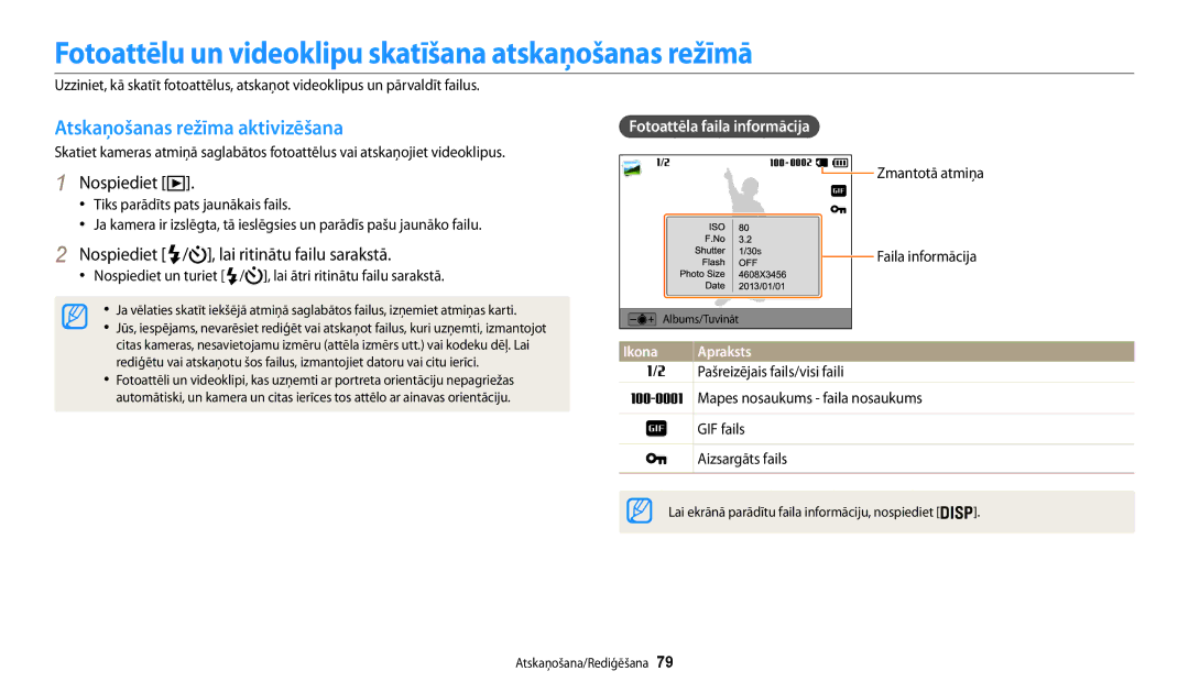 Samsung EC-WB30FZBPWE2 manual Fotoattēlu un videoklipu skatīšana atskaņošanas režīmā, Atskaņošanas režīma aktivizēšana 