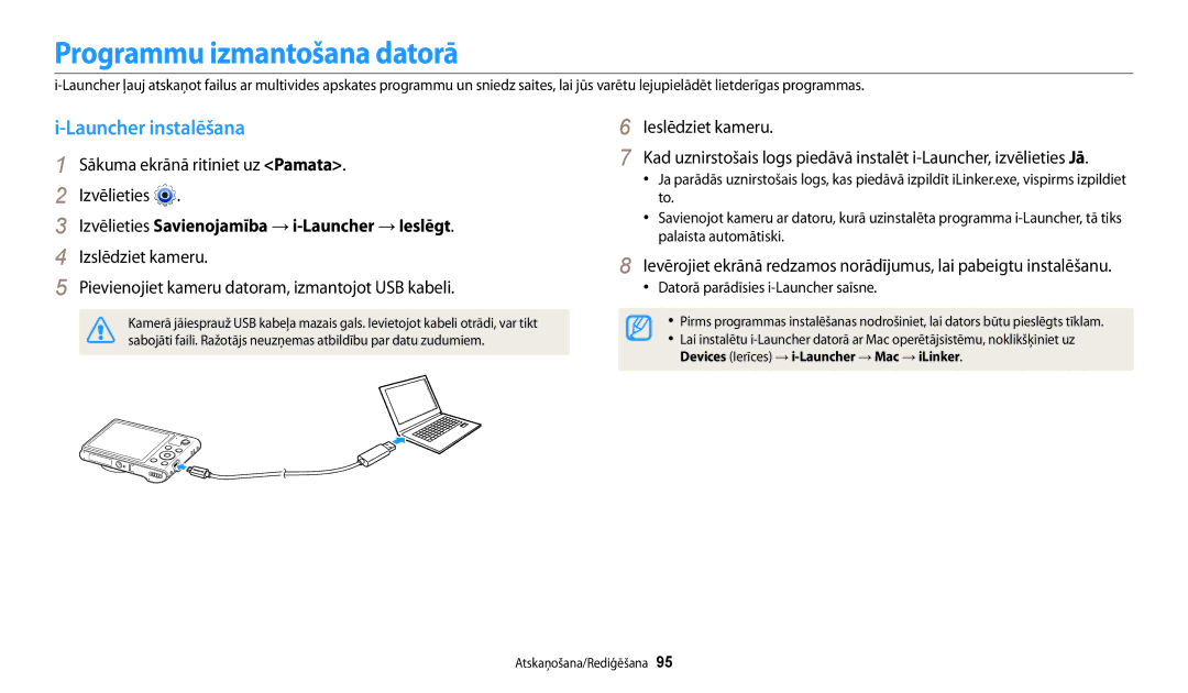 Samsung EC-WB30FZBPLE2 manual Programmu izmantošana datorā, Launcher instalēšana, Datorā parādīsies i-Launcher saīsne 