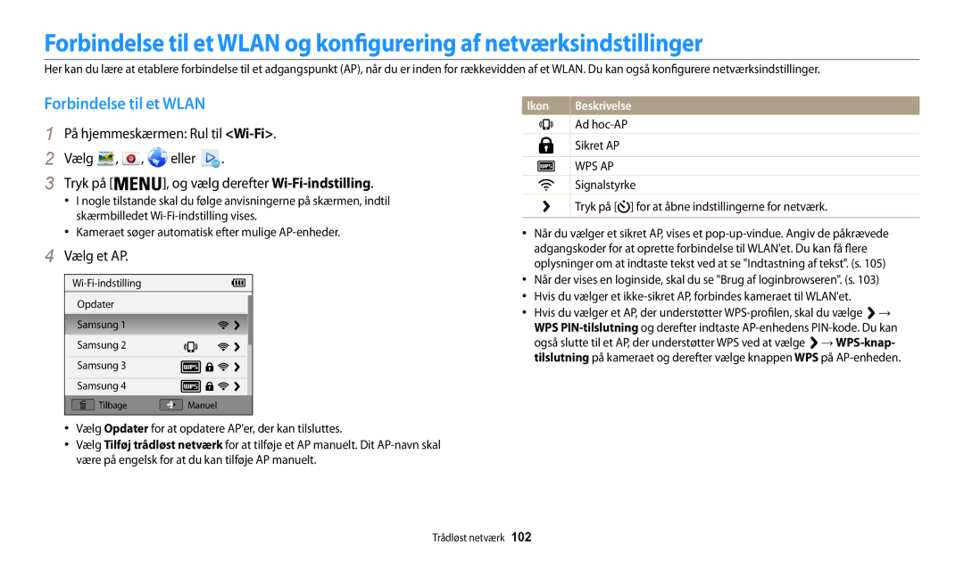 Samsung EC-WB32FZBDWE2, EC-WB30FZBPLE2, EC-WB30FZBPPE2, EC-WB31FZBPBE2, EC-WB31FZBPWE2 Forbindelse til et Wlan, Vælg et AP 