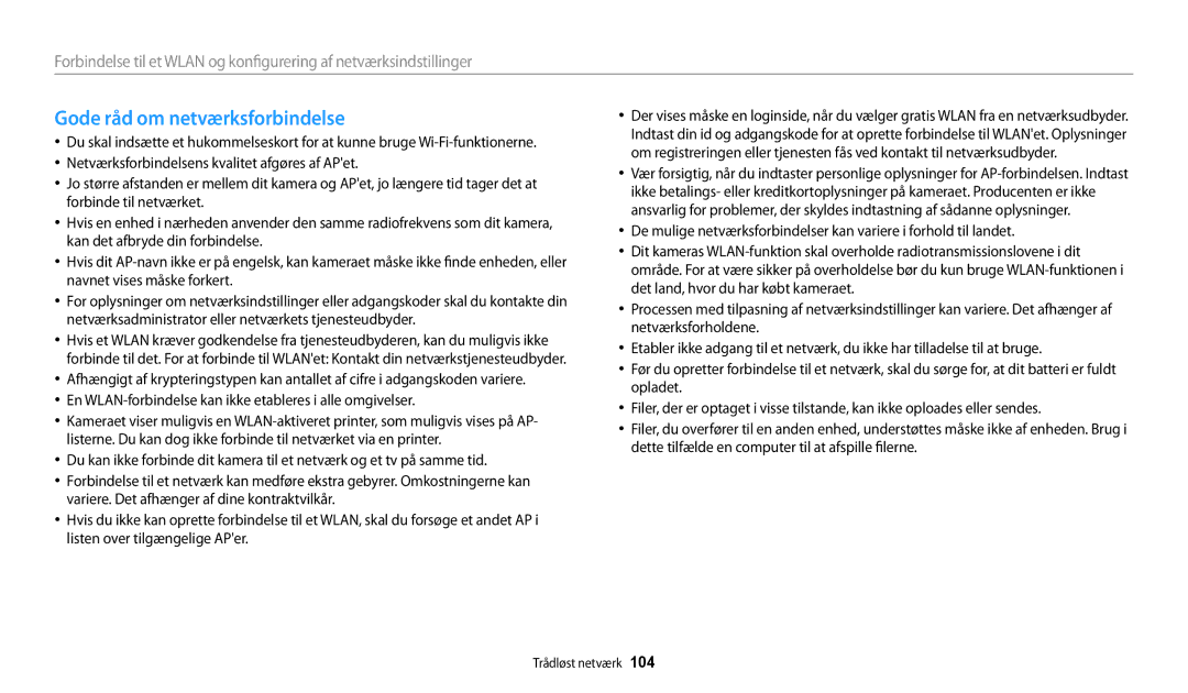 Samsung EC-WB31FZBPLE2, EC-WB30FZBPLE2, EC-WB30FZBPPE2, EC-WB31FZBPBE2, EC-WB31FZBPWE2 manual Gode råd om netværksforbindelse 