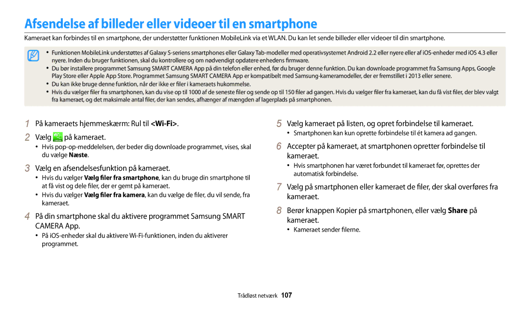 Samsung EC-WB30FZBPLE2 Afsendelse af billeder eller videoer til en smartphone, Vælg en afsendelsesfunktion på kameraet 