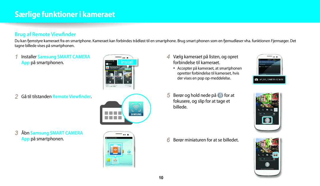 Samsung EC-WB31FZBPBE2, EC-WB30FZBPLE2 Brug af Remote Viewfinder, App på smartphonen Gå til tilstanden Remote Viewfinder 