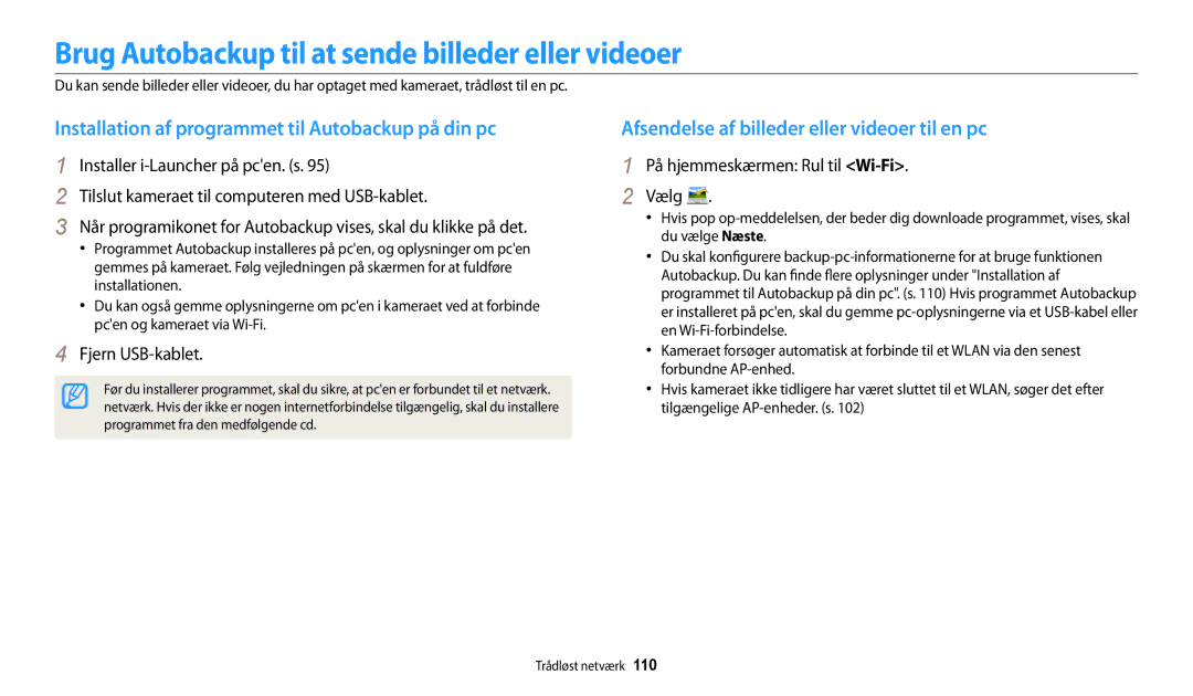 Samsung EC-WB31FZBPWE2 Brug Autobackup til at sende billeder eller videoer, Afsendelse af billeder eller videoer til en pc 