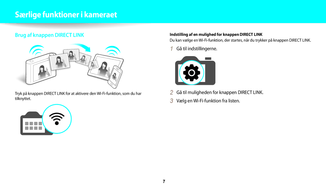 Samsung EC-WB30FZBPWE2, EC-WB30FZBPLE2 Særlige funktioner i kameraet, Indstilling af en mulighed for knappen Direct Link 