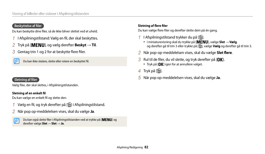 Samsung EC-WB31FZBPBE2, EC-WB30FZBPLE2, EC-WB30FZBPPE2 manual Afspilningstilstand Vælg en fil, der skal beskyttes Tryk på 