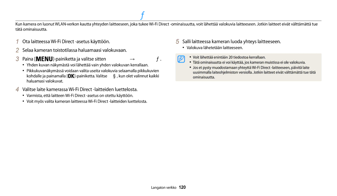 Samsung EC-WB32FZBDWE2, EC-WB30FZBPLE2 Valokuvien lähettäminen Wi-Fi Direct -toiminnon avulla, Paina, Haluamasi valokuvat 