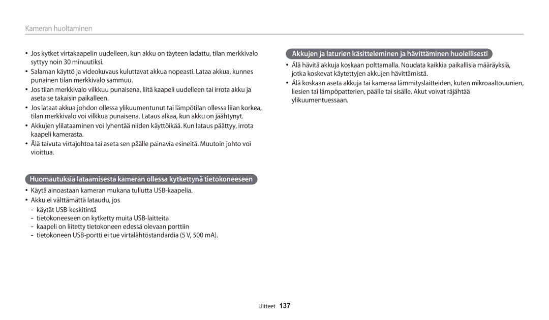 Samsung EC-WB31FZBPWE2, EC-WB30FZBPLE2, EC-WB30FZBPPE2, EC-WB31FZBPBE2, EC-WB32FZBDWE2, EC-WB30FZBPBE2 Kameran huoltaminen 