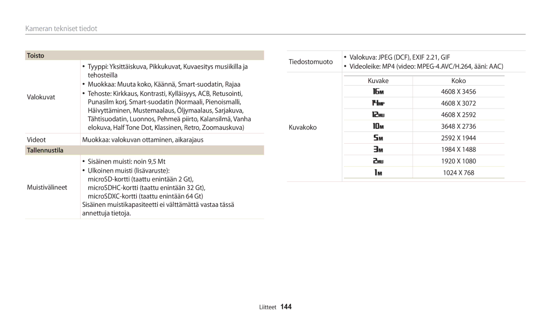 Samsung EC-WB30FZBPPE2, EC-WB30FZBPLE2, EC-WB31FZBPBE2, EC-WB31FZBPWE2, EC-WB32FZBDWE2, EC-WB30FZBPBE2 manual Tallennustila 