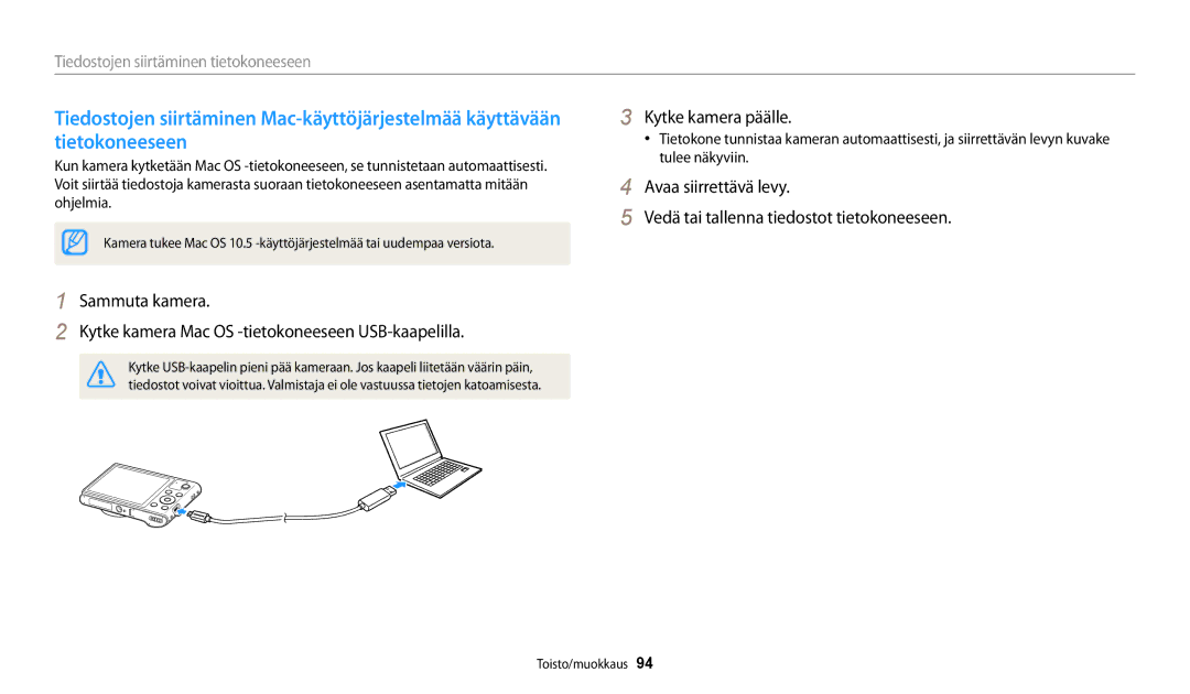 Samsung EC-WB30FZBPBE2, EC-WB30FZBPLE2, EC-WB30FZBPPE2, EC-WB31FZBPBE2, EC-WB31FZBPWE2 Tiedostojen siirtäminen tietokoneeseen 