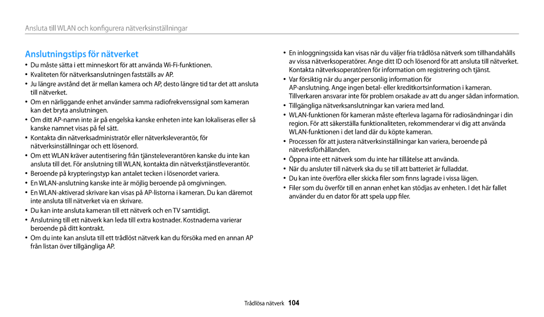 Samsung EC-WB31FZBPLE2, EC-WB30FZBPLE2 Anslutningstips för nätverket, Var försiktig när du anger personlig information för 