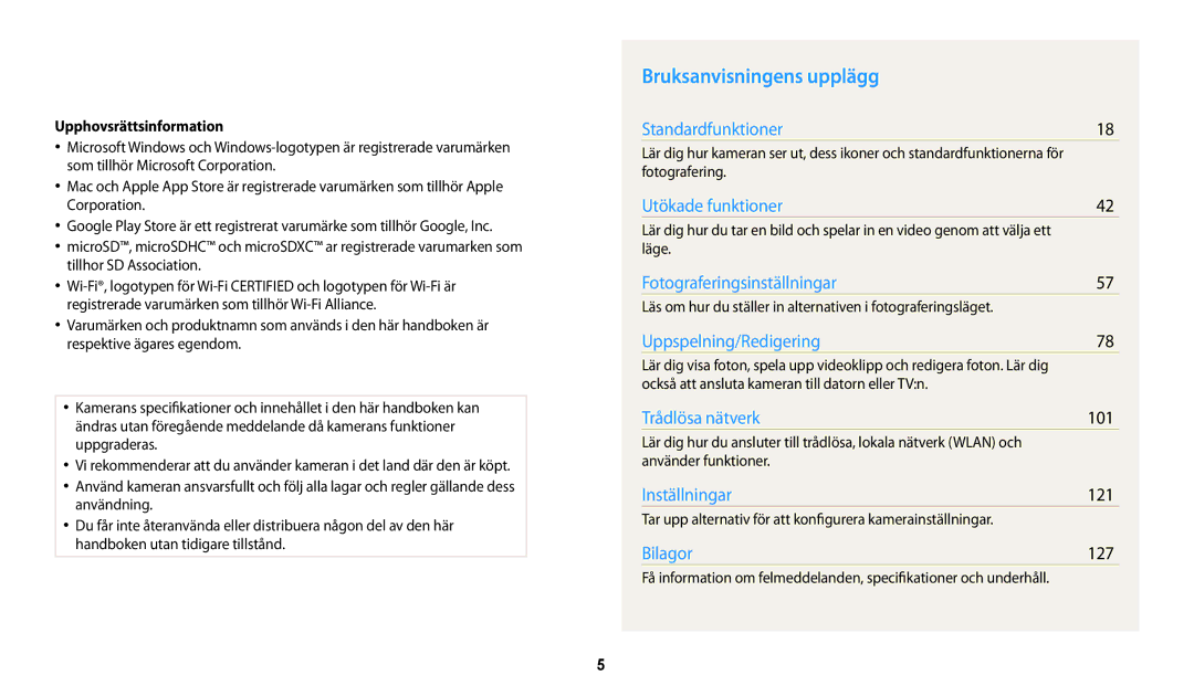 Samsung EC-WB31FZBPLE2, EC-WB30FZBPLE2, EC-WB30FZBPPE2, EC-WB31FZBPBE2 Bruksanvisningens upplägg, Upphovsrättsinformation 