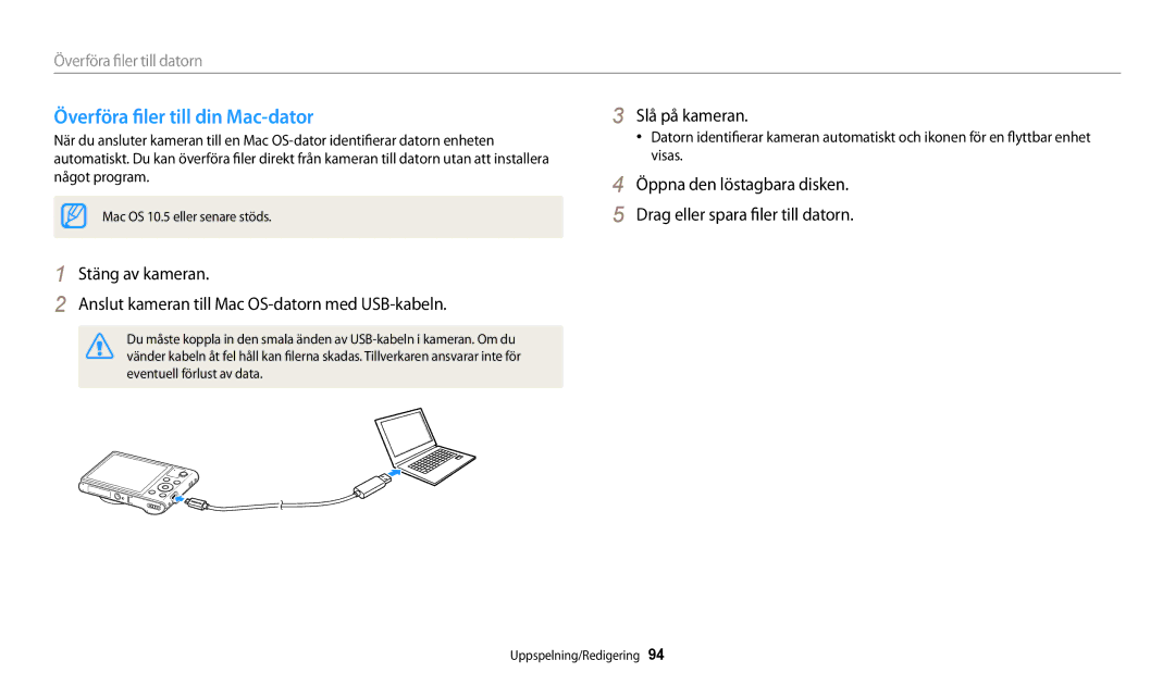 Samsung EC-WB30FZBPBE2, EC-WB30FZBPLE2, EC-WB30FZBPPE2, EC-WB31FZBPBE2, EC-WB31FZBPWE2 manual Överföra filer till din Mac-dator 