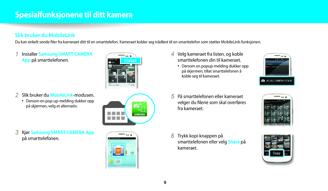 Samsung EC-WB30FZBPPE2, EC-WB30FZBPLE2 manual Spesialfunksjonene﻿til ditt kamera, Slik bruker du MobileLink-modusen 