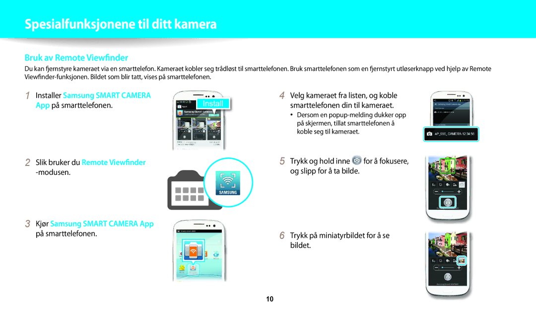 Samsung EC-WB31FZBPBE2, EC-WB30FZBPLE2, EC-WB30FZBPPE2, EC-WB31FZBPWE2, EC-WB32FZBDWE2 manual Bruk av Remote Viewfinder 