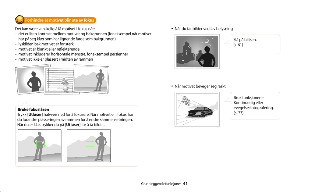 Samsung EC-WB31FZBPLE2 manual Forhindre at motivet blir ute av fokus, Det kan være vanskelig å få motivet i fokus når 