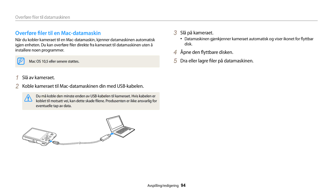 Samsung EC-WB30FZBPBE2, EC-WB30FZBPLE2, EC-WB30FZBPPE2, EC-WB31FZBPBE2, EC-WB31FZBPWE2 Overføre filer til en Mac-datamaskin 