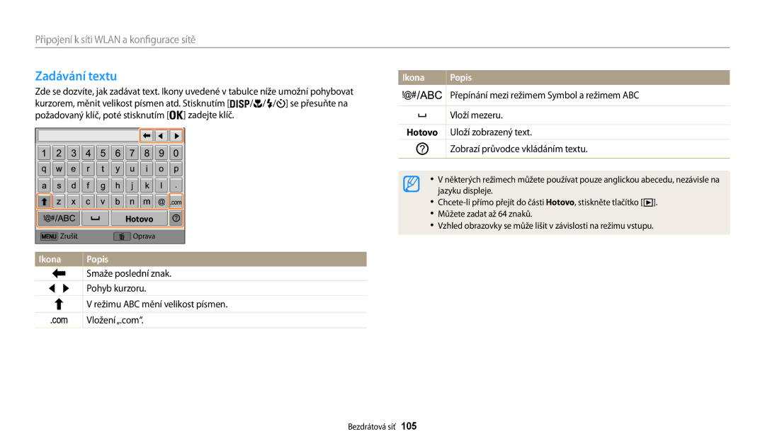 Samsung EC-WB30FZBPBE3, EC-WB30FZBPWE3, EC-WB30FZBPLE3, EC-WB30FZBPRE3, EC-WB30FZBPPE3 manual Zadávání textu, Ikona Popis 