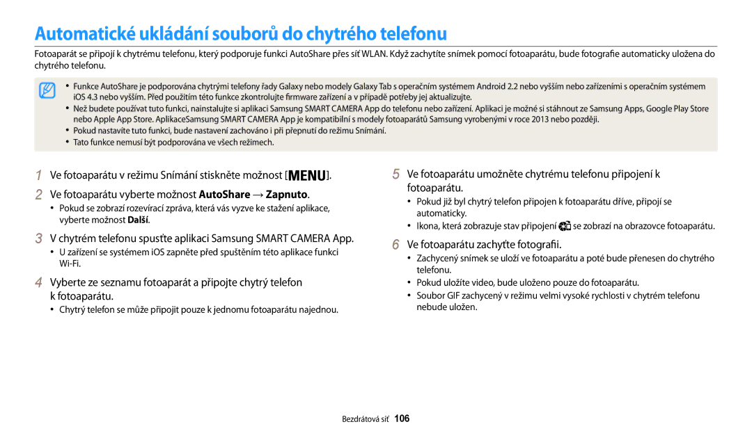 Samsung EC-WB30FZBPLE3 manual Automatické ukládání souborů do chytrého telefonu, Ve fotoaparátu zachyťte fotografii 