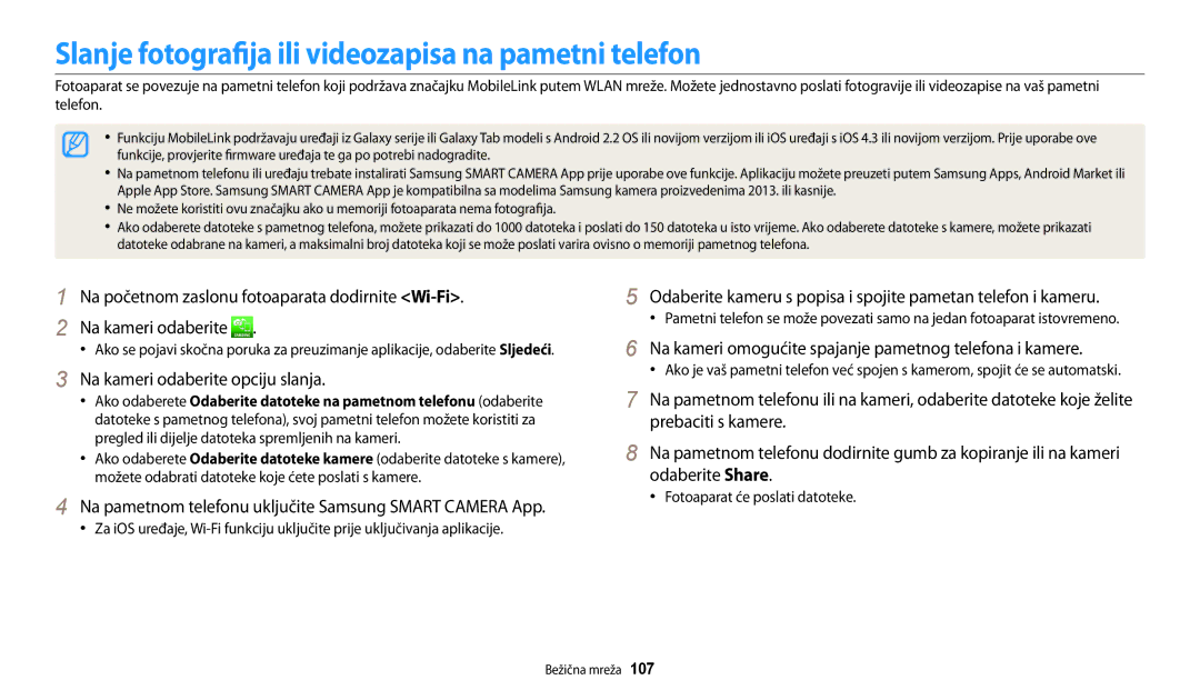 Samsung EC-WB30FZBPWE3 manual Slanje fotografija ili videozapisa na pametni telefon, Na kameri odaberite opciju slanja 