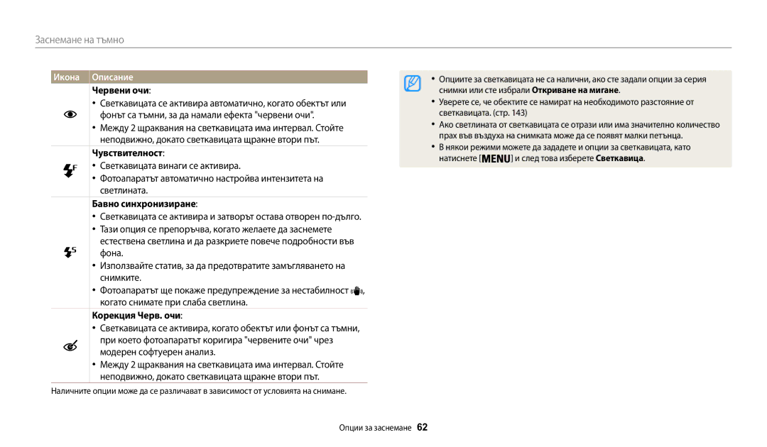 Samsung EC-WB30FZBPWE3, EC-WB30FZBPBE3 manual Червени очи, Чувствителност, Бавно синхронизиране, Корекция Черв. очи 