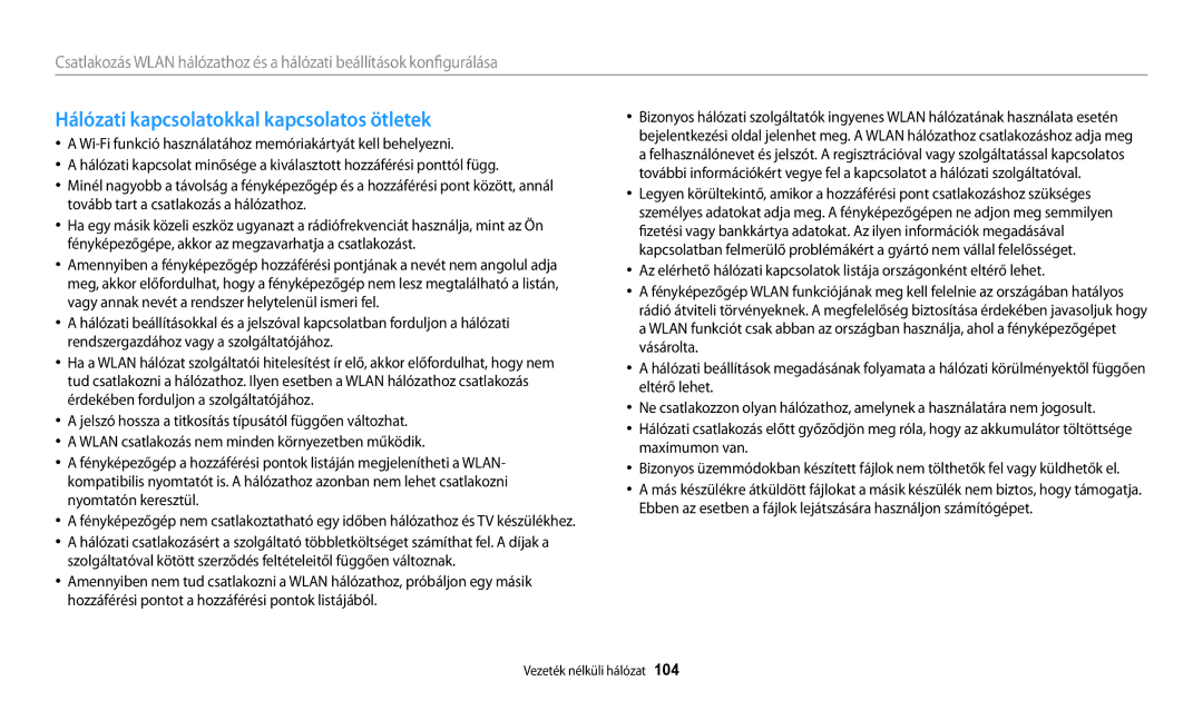 Samsung EC-WB30FZBPWE3, EC-WB31FZBPBE1, EC-WB30FZBPBE3, EC-WB30FZBPLE3 manual Hálózati kapcsolatokkal kapcsolatos ötletek 