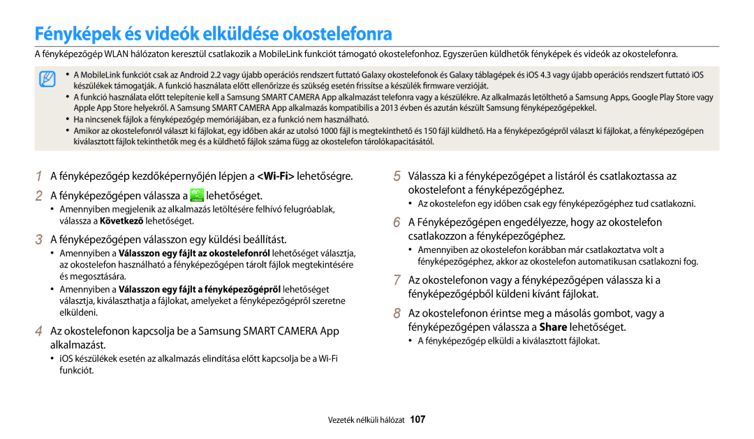 Samsung EC-WB30FZBPRE3, EC-WB31FZBPBE1 Fényképek és videók elküldése okostelefonra, Fényképezőgépen válassza a lehetőséget 