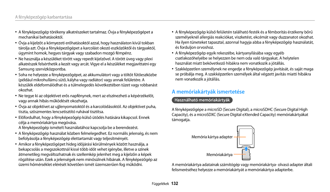 Samsung EC-WB30FZBPLE3, EC-WB31FZBPBE1, EC-WB30FZBPWE3 manual Memóriakártyák ismertetése, Használható memóriakártyák 