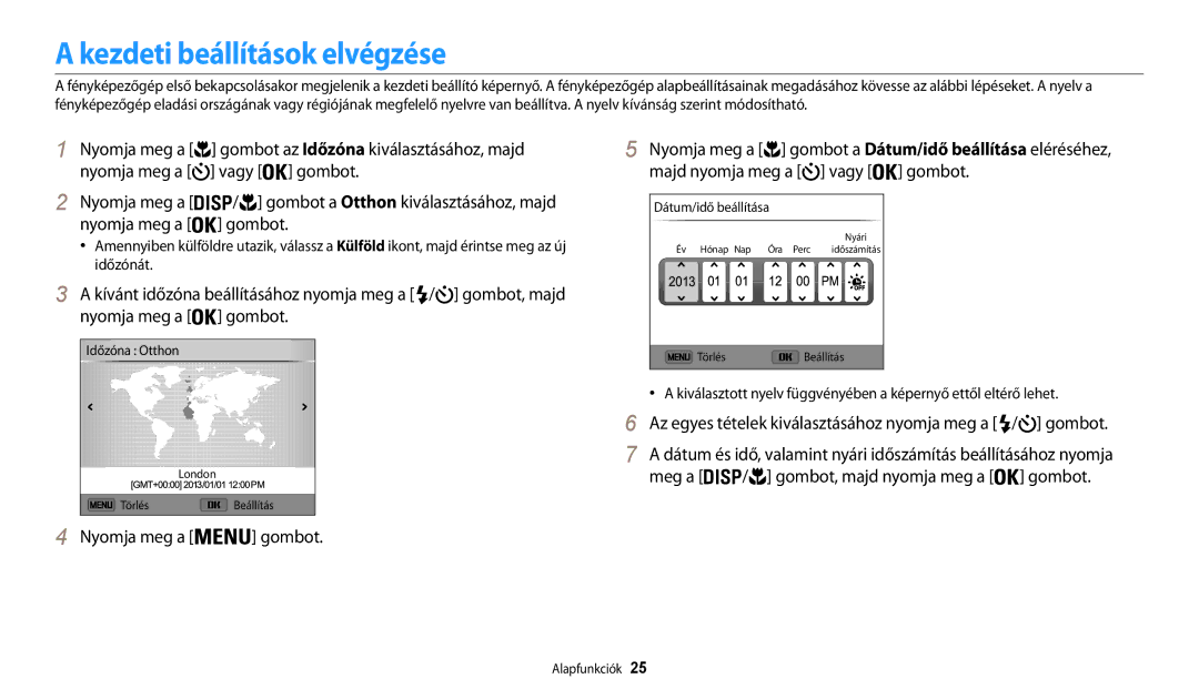 Samsung EC-WB31FZBPBE1, EC-WB30FZBPWE3, EC-WB30FZBPBE3, EC-WB30FZBPLE3, EC-WB30FZBPRE3 manual Kezdeti beállítások elvégzése 