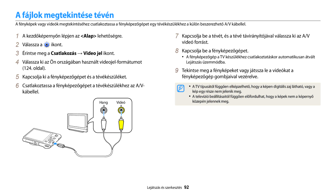 Samsung EC-WB30FZBPBE3, EC-WB31FZBPBE1, EC-WB30FZBPWE3, EC-WB30FZBPLE3, EC-WB30FZBPRE3 manual Fájlok megtekintése tévén 