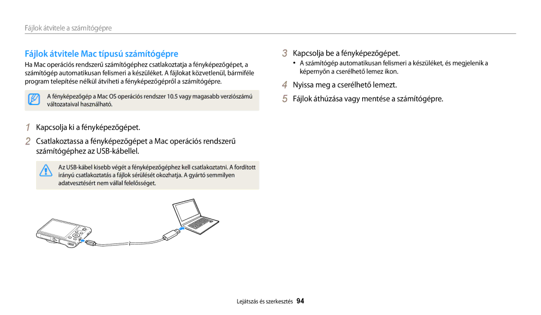 Samsung EC-WB30FZBPRE3, EC-WB31FZBPBE1, EC-WB30FZBPWE3, EC-WB30FZBPBE3 manual Fájlok átvitele Mac típusú számítógépre 