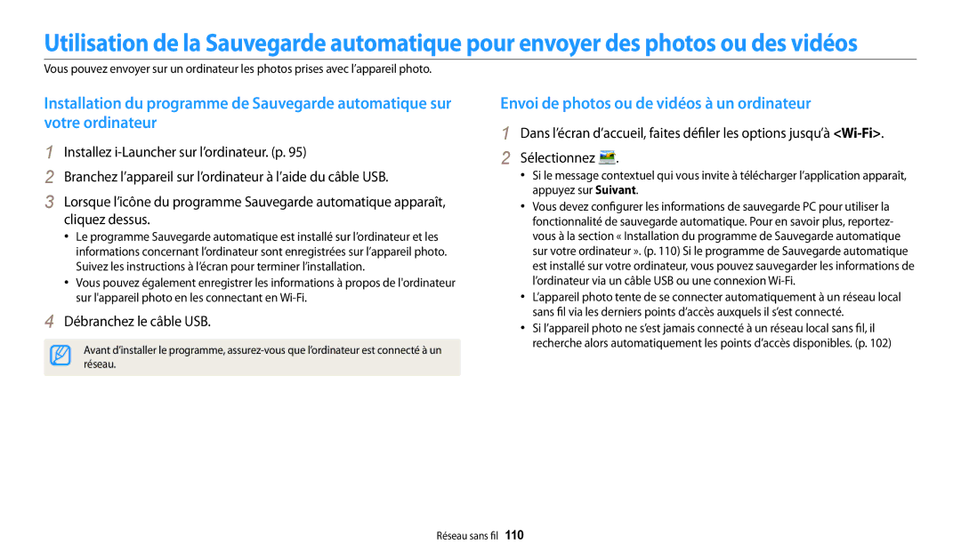 Samsung EC-WB30FZBPWFR, EC-WB32FZBDLFR manual Envoi de photos ou de vidéos à un ordinateur, Débranchez le câble USB 