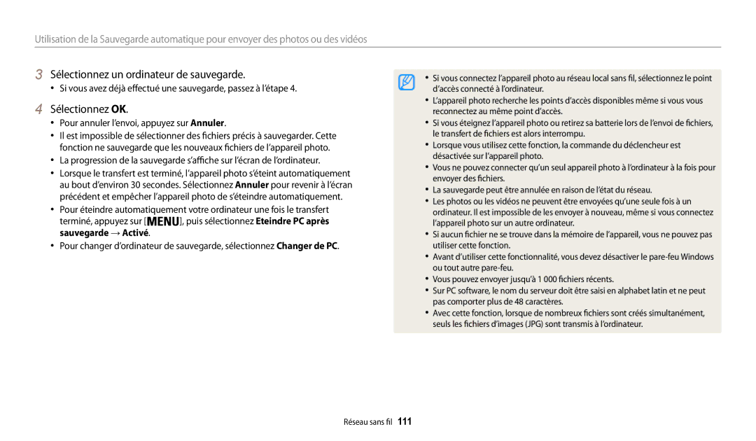 Samsung EC-WB32FZBDBFR, EC-WB32FZBDLFR, EC-WB32FZBDWFR manual Sélectionnez un ordinateur de sauvegarde, Sélectionnez OK 