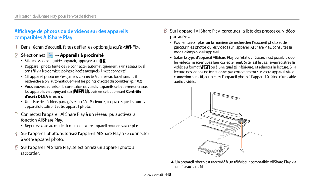 Samsung EC-WB32FZBDRFR, EC-WB32FZBDLFR, EC-WB32FZBDWFR, EC-WB30FZBPWFR, EC-WB32FZBDBFR Sélectionnez → Appareils à proximité 