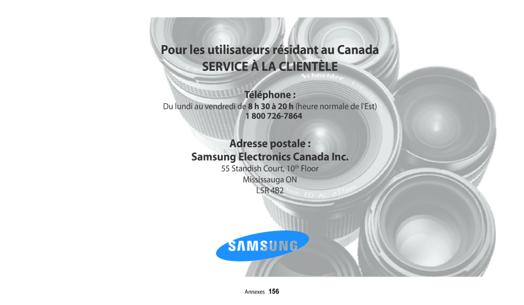 Samsung EC-WB32FZBDBFR, EC-WB32FZBDLFR, EC-WB32FZBDWFR, EC-WB32FZBDRFR, EC-WB30FZBPWFR, EC-WB30FZBPRFR Service À LA Clientèle 