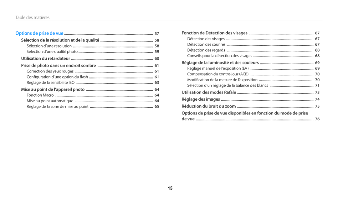 Samsung EC-WB30FZBPLFR, EC-WB32FZBDLFR, EC-WB32FZBDWFR, EC-WB32FZBDRFR, EC-WB30FZBPWFR, EC-WB32FZBDBFR Table﻿ des matières 