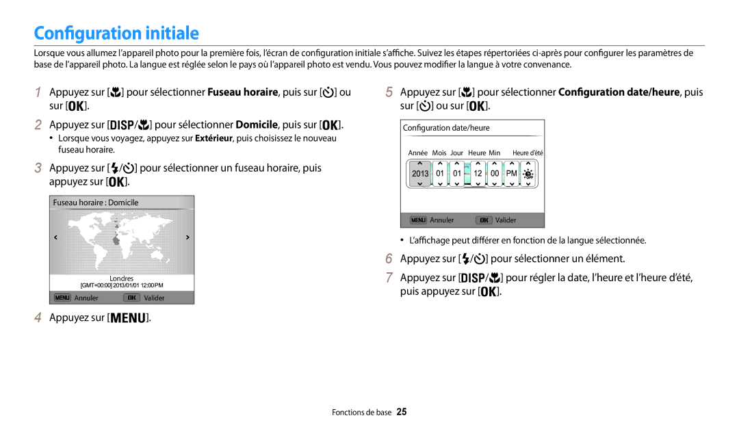 Samsung EC-WB30FZBPBFR, EC-WB32FZBDLFR, EC-WB32FZBDWFR, EC-WB32FZBDRFR, EC-WB30FZBPWFR, EC-WB32FZBDBFR Configuration initiale 