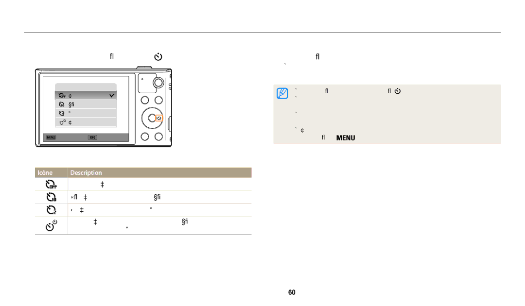 Samsung EC-WB30FZBPLFR, EC-WB32FZBDLFR, EC-WB32FZBDWFR manual Utilisation du retardateur, En mode Prise de vue, appuyez sur 