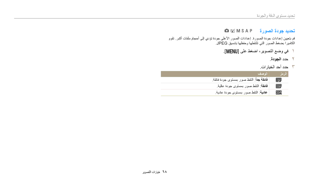 Samsung EC-WB50FZBDBJO, EC-WB350FBDUJO, EC-WB350FBDWM3, EC-WB350FBPBM3, EC-WB350FBPWDZ GiMhAp ةروصلا ةدوج ديدحت, ةدوجلا ددح 