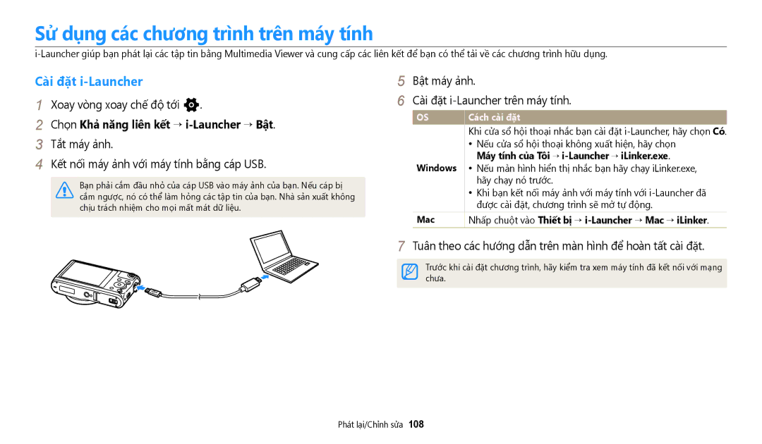 Samsung EC-WB350FBDNVN, EC-WB350FBDWVN manual Sử dụng các chương trình trên máy tính, Cài đặt i-Launcher, Cách cài đặt 