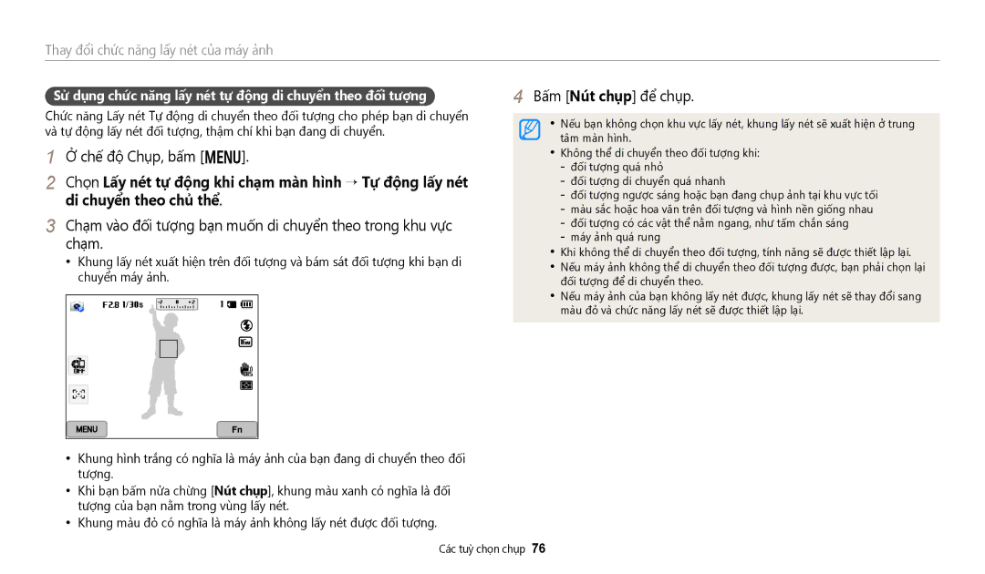Samsung EC-WB50FZBDBVN, EC-WB350FBDWVN, EC-WB350FBDRVN manual Sử dụng chức năng lấy nét tự động di chuyển theo đối tượng 