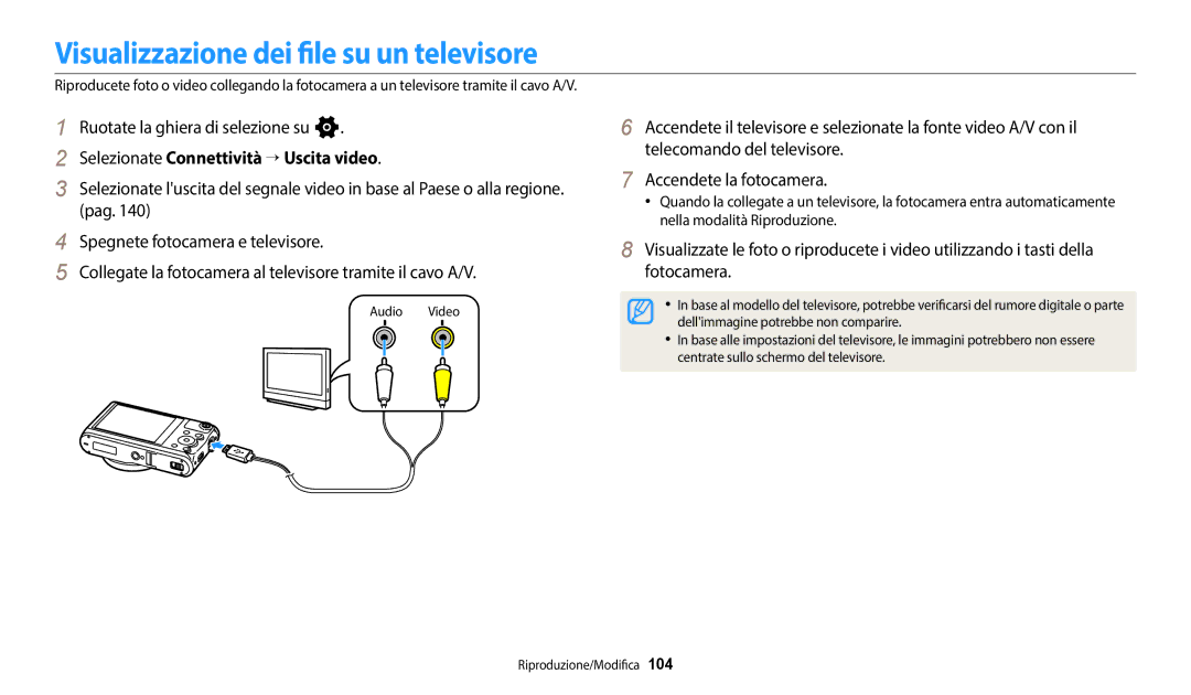 Samsung EC-WB350FBPBE1, EC-WB350FBPUE1 Visualizzazione dei file su un televisore, Selezionate Connettività → Uscita video 