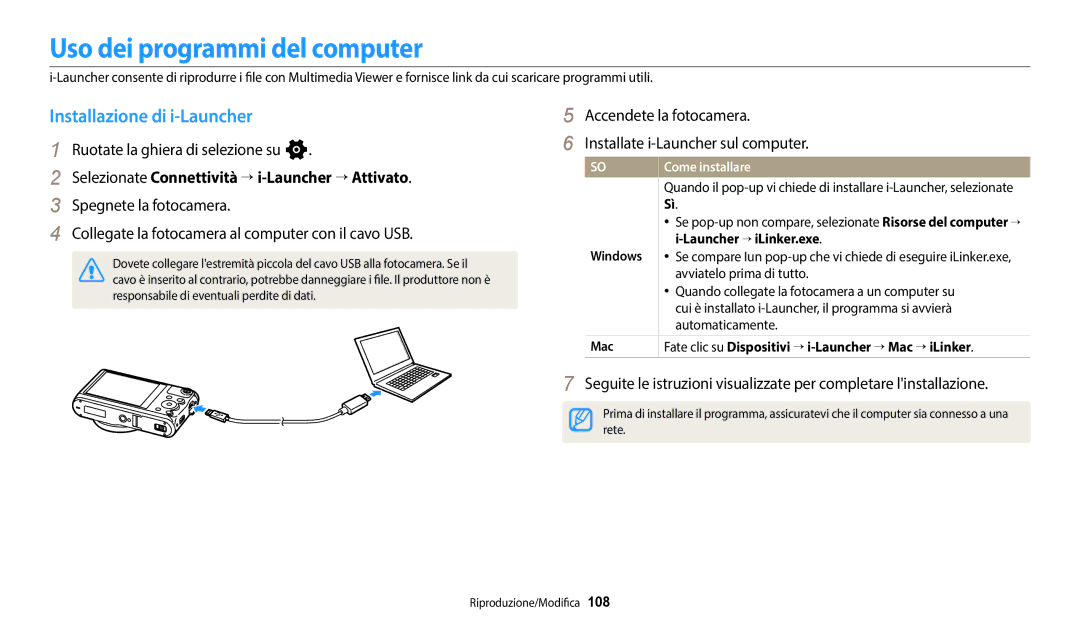 Samsung EC-WB350FBPWE1, EC-WB350FBPBE1 manual Uso dei programmi del computer, Installazione di i-Launcher, Come installare 