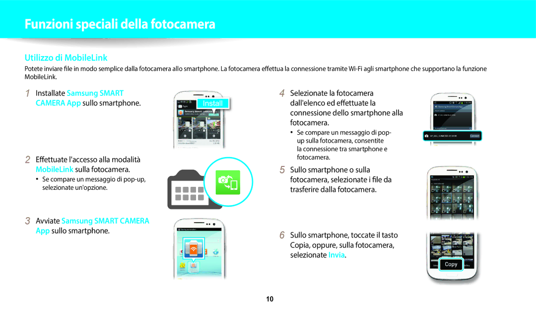 Samsung EC-WB350FBPUE1, EC-WB350FBPBE1, EC-WB50FZBPWE1, EC-WB350FBPNTR, EC-WB350FBPWE1 manual Utilizzo di MobileLink 