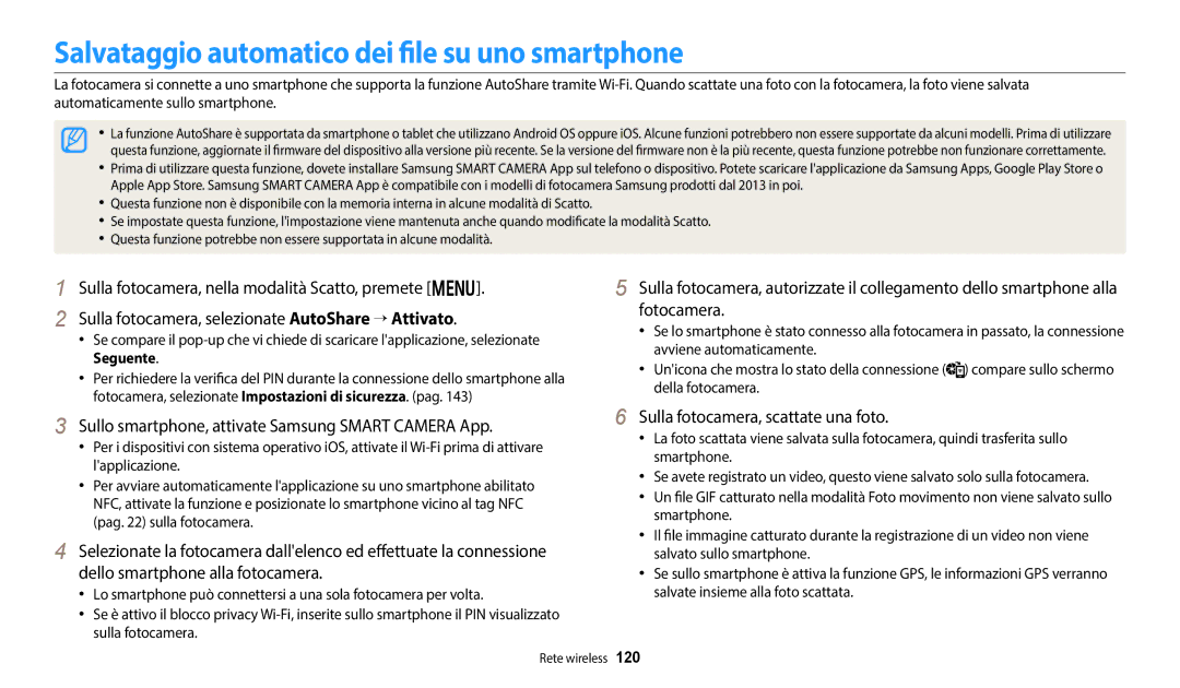 Samsung EC-WB350FBPUE1 manual Salvataggio automatico dei file su uno smartphone, Sulla fotocamera, scattate una foto 