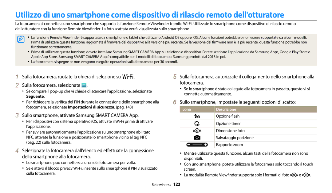 Samsung EC-WB350FBPWE1 manual Sullo smartphone, impostate le seguenti opzioni di scatto, Opzione flash, Opzione timer 