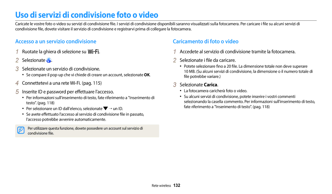 Samsung EC-WB350FBPNTR Uso di servizi di condivisione foto o video, Accesso a un servizio condivisione, Selezionate Carica 