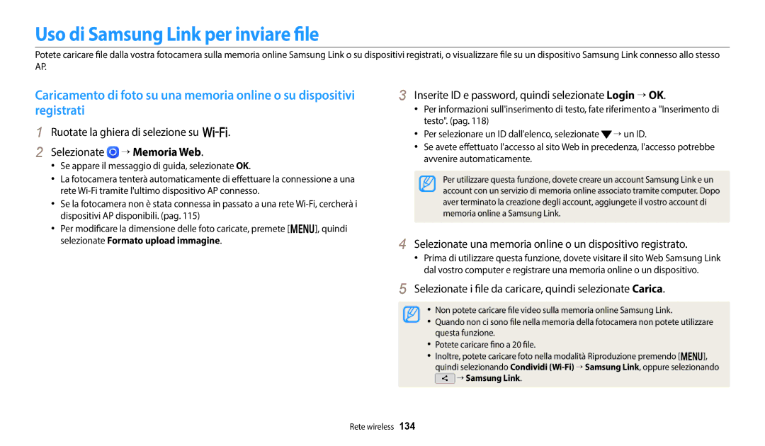 Samsung EC-WB350FBPBE1 manual Uso di Samsung Link per inviare file, Inserite ID e password, quindi selezionate Login → OK 