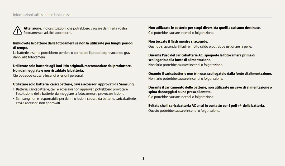 Samsung EC-WB350FBPWE1 manual Ciò potrebbe causare incendi o lesioni personali, Non toccate il flash mentre si accende 