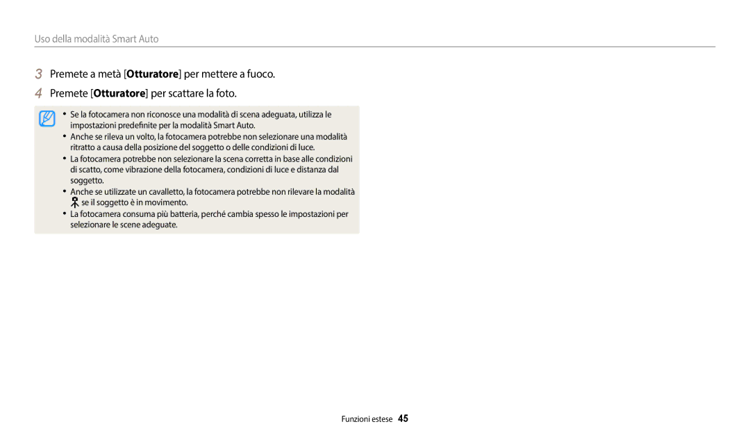 Samsung EC-WB350FBPUE1, EC-WB350FBPBE1, EC-WB50FZBPWE1, EC-WB350FBPNTR, EC-WB350FBPWE1 manual Uso della modalità Smart Auto 