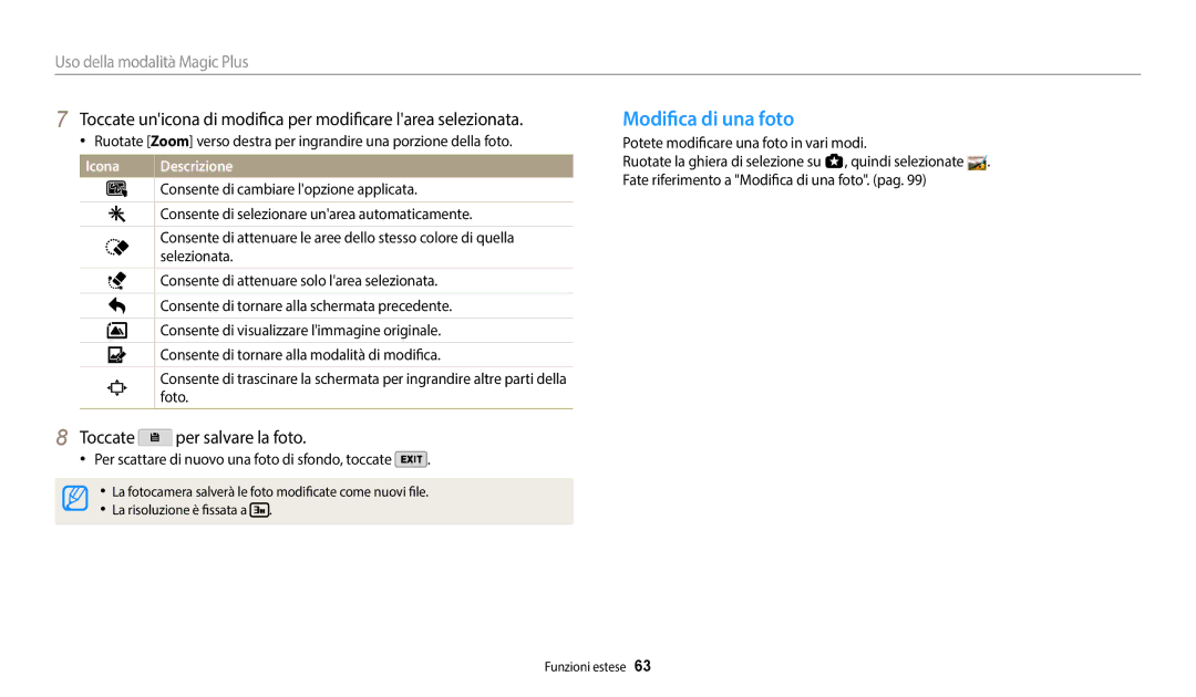 Samsung EC-WB350FBPWE1, EC-WB350FBPBE1, EC-WB350FBPUE1, EC-WB50FZBPWE1, EC-WB350FBPNTR manual Modifica di una foto 